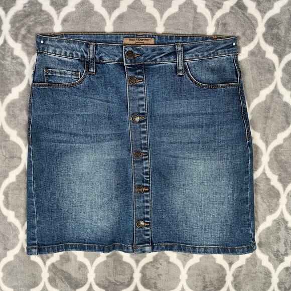 Best Mountain Dresses & Skirts - Best Mountain Denim Skirt Women Size L Blue Button Front Western Cowgirl Ranch